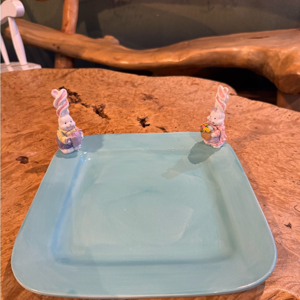 Aqua Square Plate with Bunny Accents